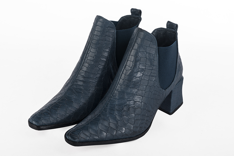 Denim blue women's elegant sneakers. Tapered toe. Medium block heels. Front view - Florence KOOIJMAN